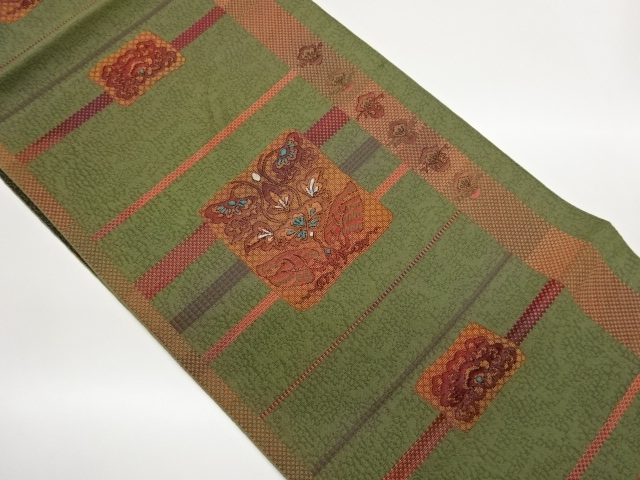 JAPANESE NAGOYA OBI / WOVEN ABSTRACT FLOWER